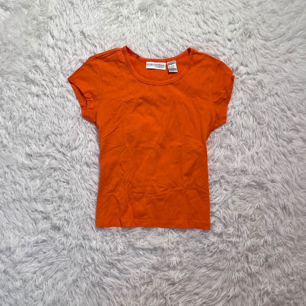 y2k 90s orange coral cotton cap sleeve baby tee small